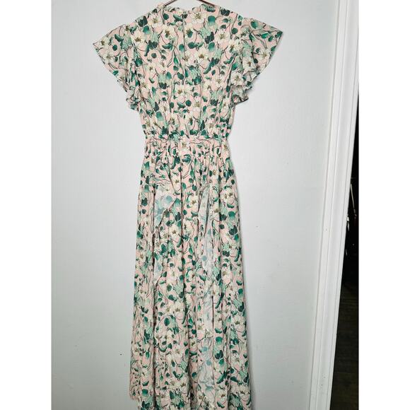 SHOSHANNA Pink Floral Hourglass Flutter Sleeves Ruffled Triana Midi Dress Size 2 - Picture 9 of 13